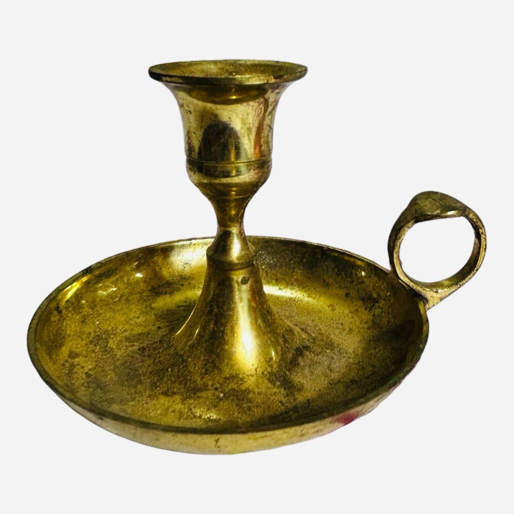 Brass Candle Golder with Finger Holder & Drip Tray Patina Solid Brass